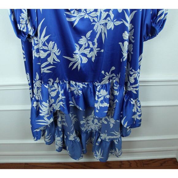 ALEXIS 4X Dress For Target Satin Feminine Ruffle Blue Tropical Midi Plus Size - Picture 7 of 9